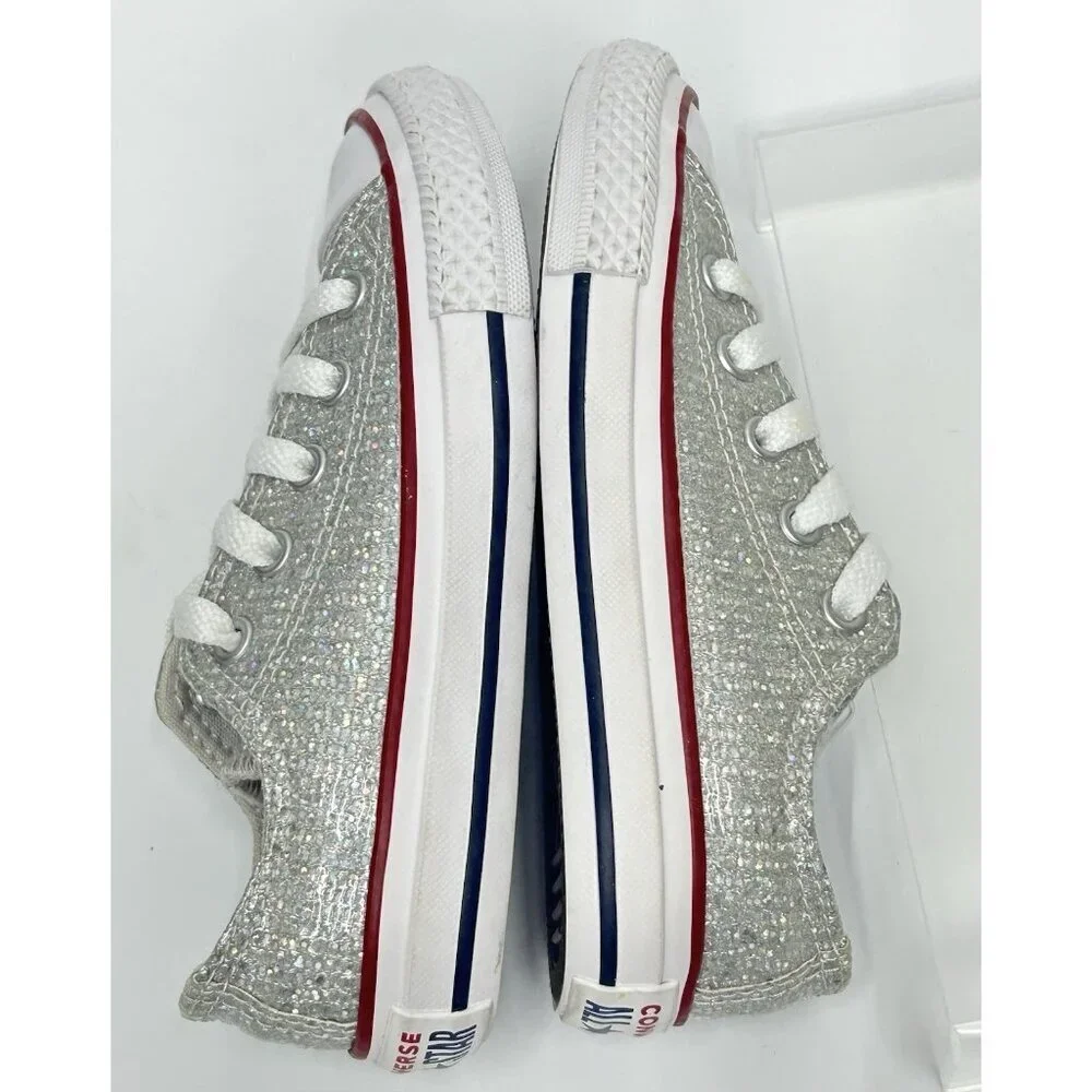 NEW Converse Chuck Taylor All Star Low Top Sparkle Silver Glitter Size Junior 11